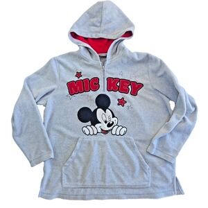 Disney Mickey‎ Mouse Womens 2XL 1/4 Zip Fleece Hoodie Sweatshirt Gray VTG Y2K